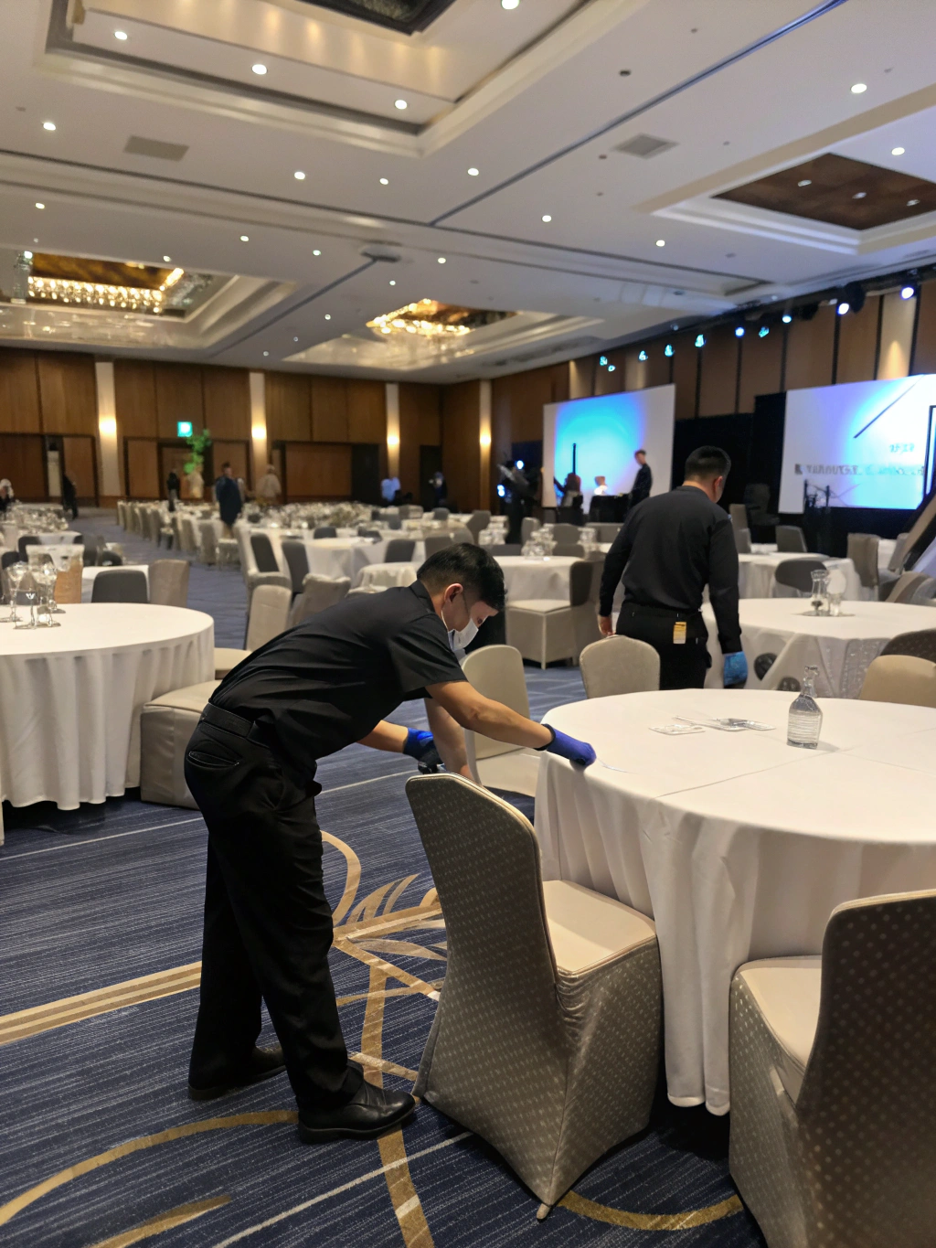 Event staff setting up for a conference